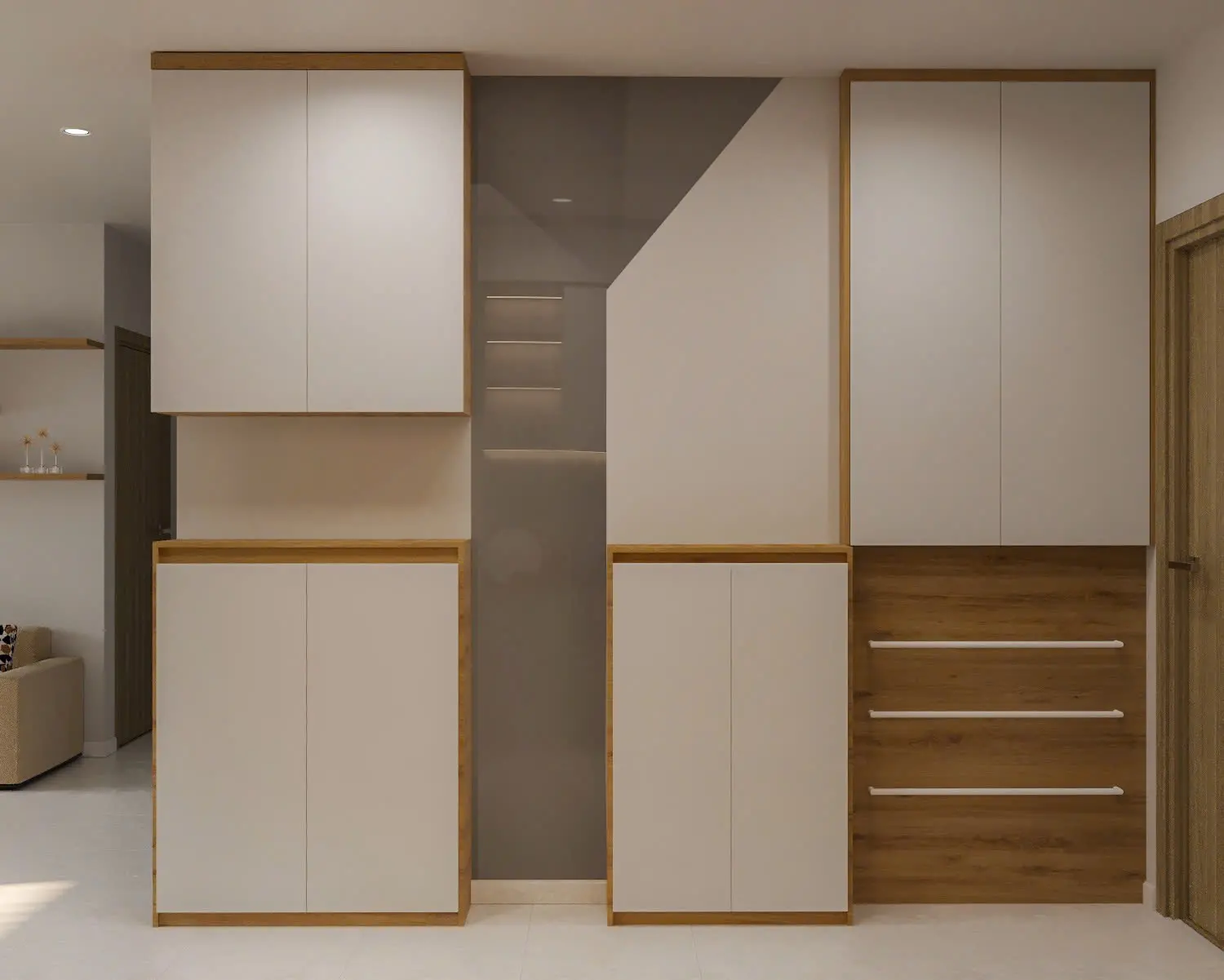 Tủ giày âm tường tiện lợi đặt gần cửa ra vào căn hộ