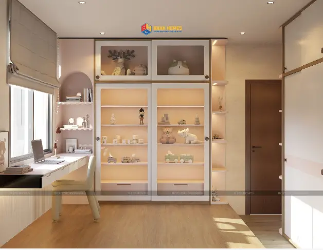 Tủ kính trưng bày đồ chơi trong phòng ngủ cho bé