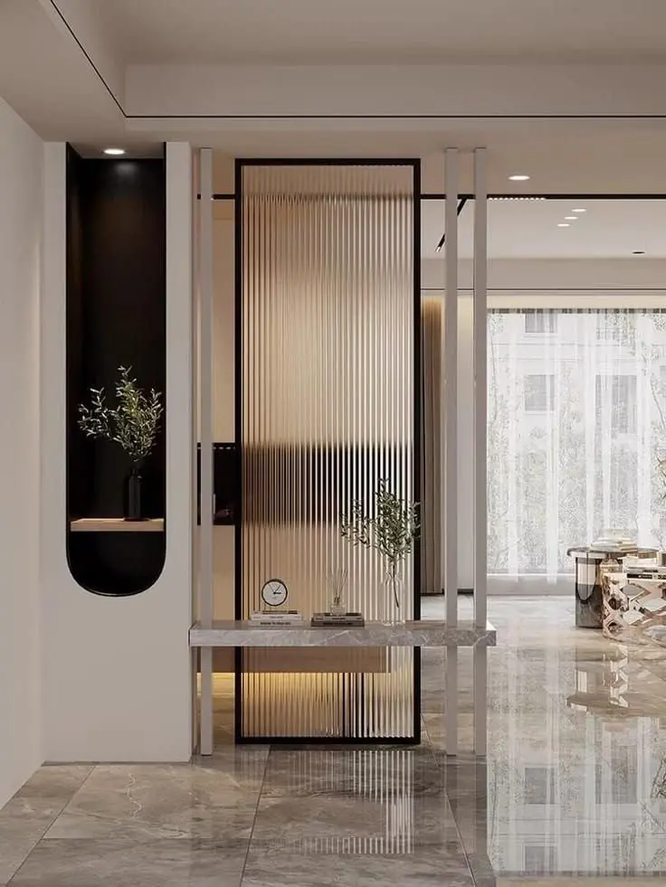 Vách ngăn phòng khách và bếp bằng vách kính mờ