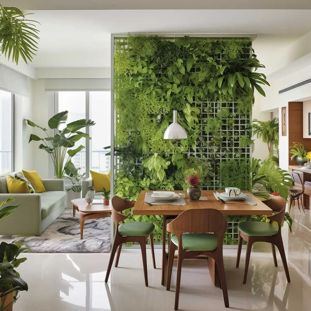 Vách ngăn phòng khách và bếp bằng cây xanh