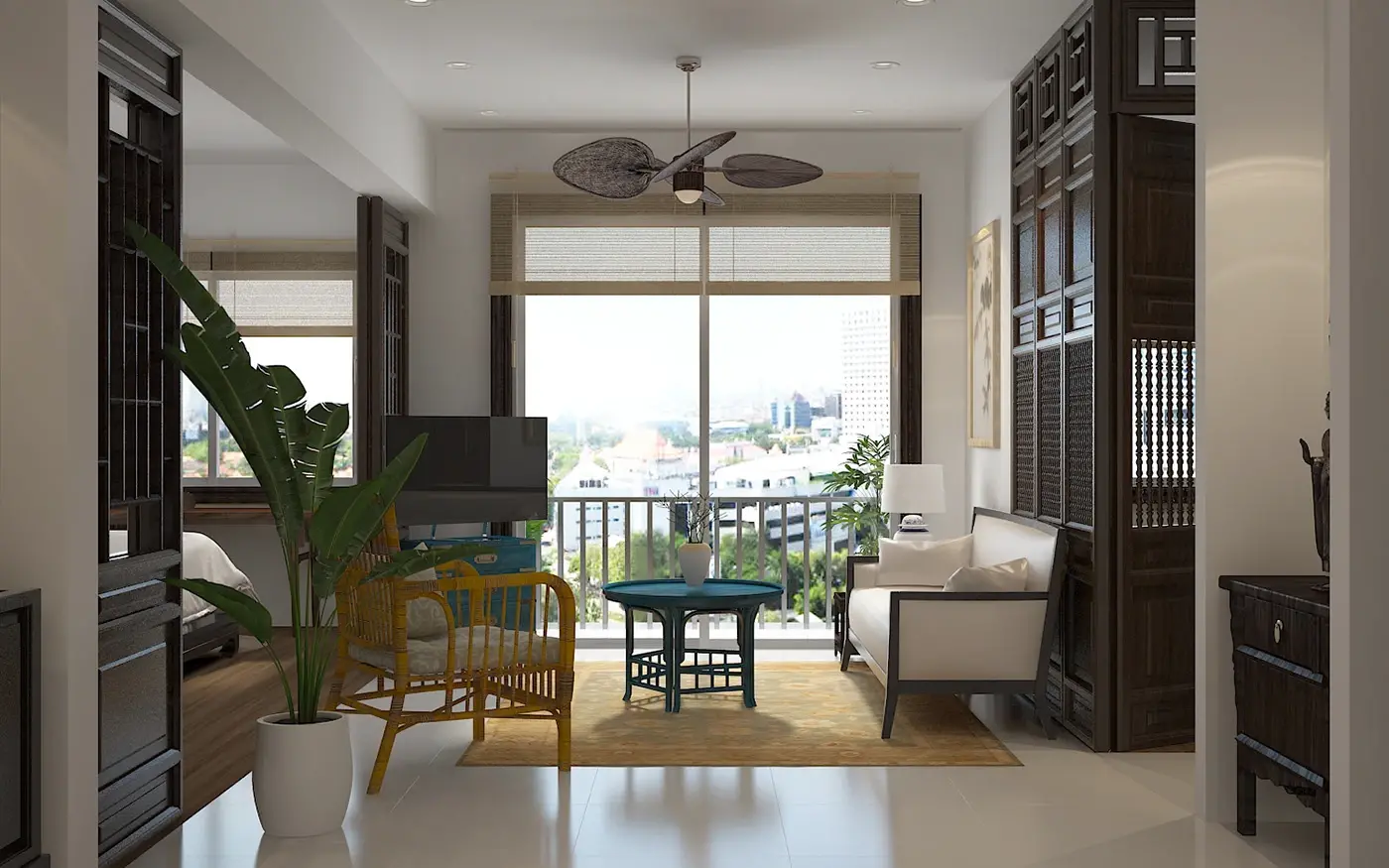 Thiết kế nội thất phòng khách phong cách Indochine