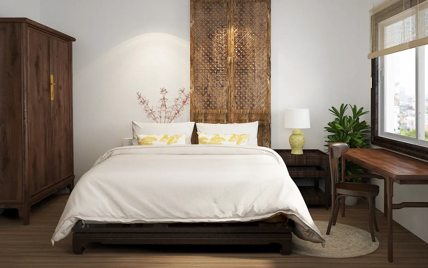 Thiết kế nội thất phòng ngủ phong cách Indochine